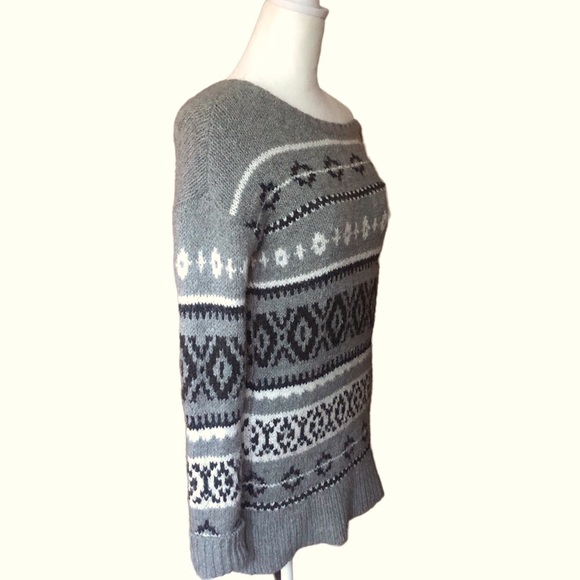 AMERICAN EAGLES Cotton Wool Blend Fair Isle Sweater, Crew Neck, Grey, Size XS - Picture 5 of 11
